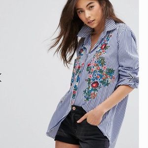Zara Embroidered Floral Button Up - Size L